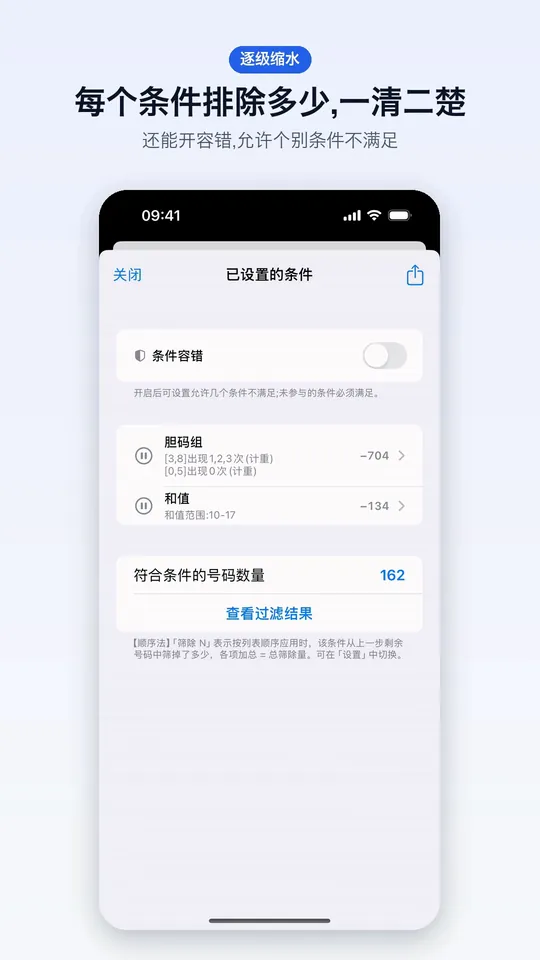 逐级缩水：每个条件排除多少一清二楚，还能开容错